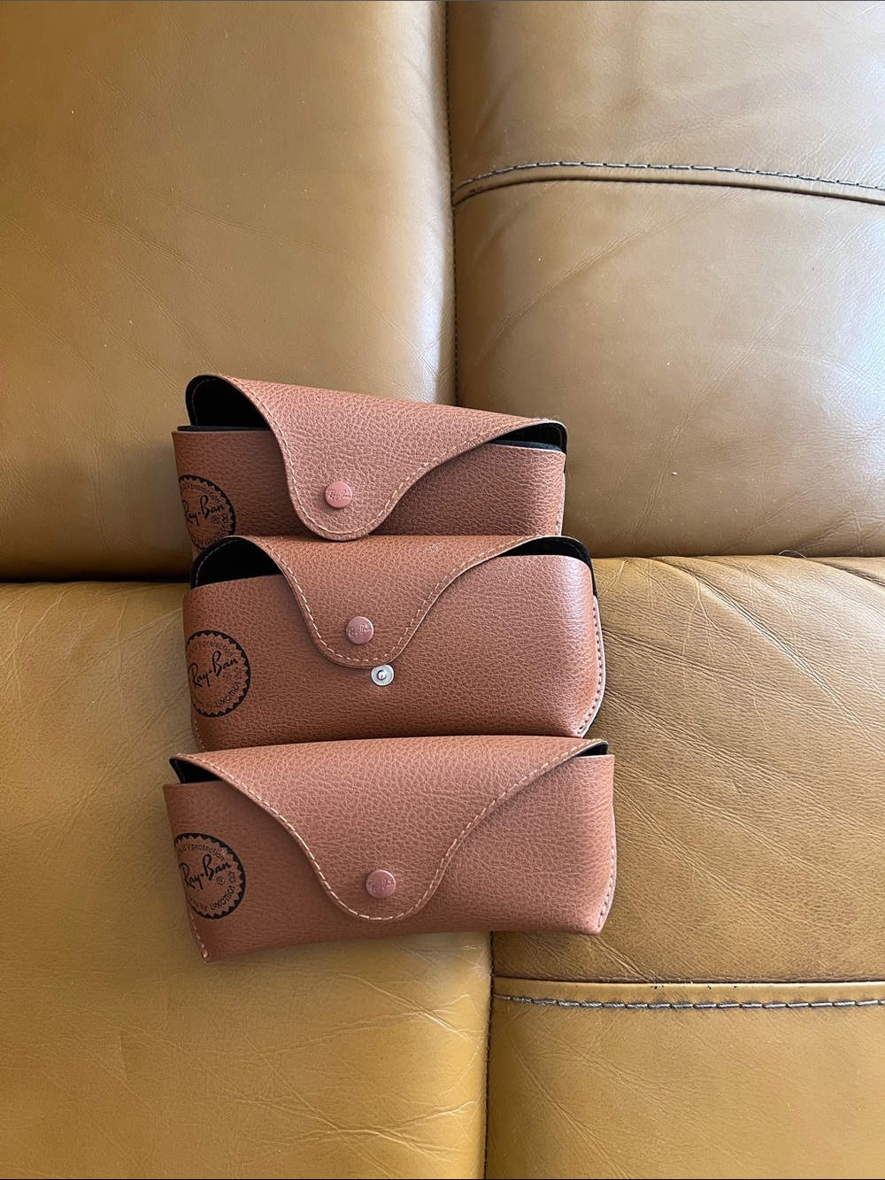 Ray-Ban Brown Pebbled Leather Sunglass Cases - Set of 3